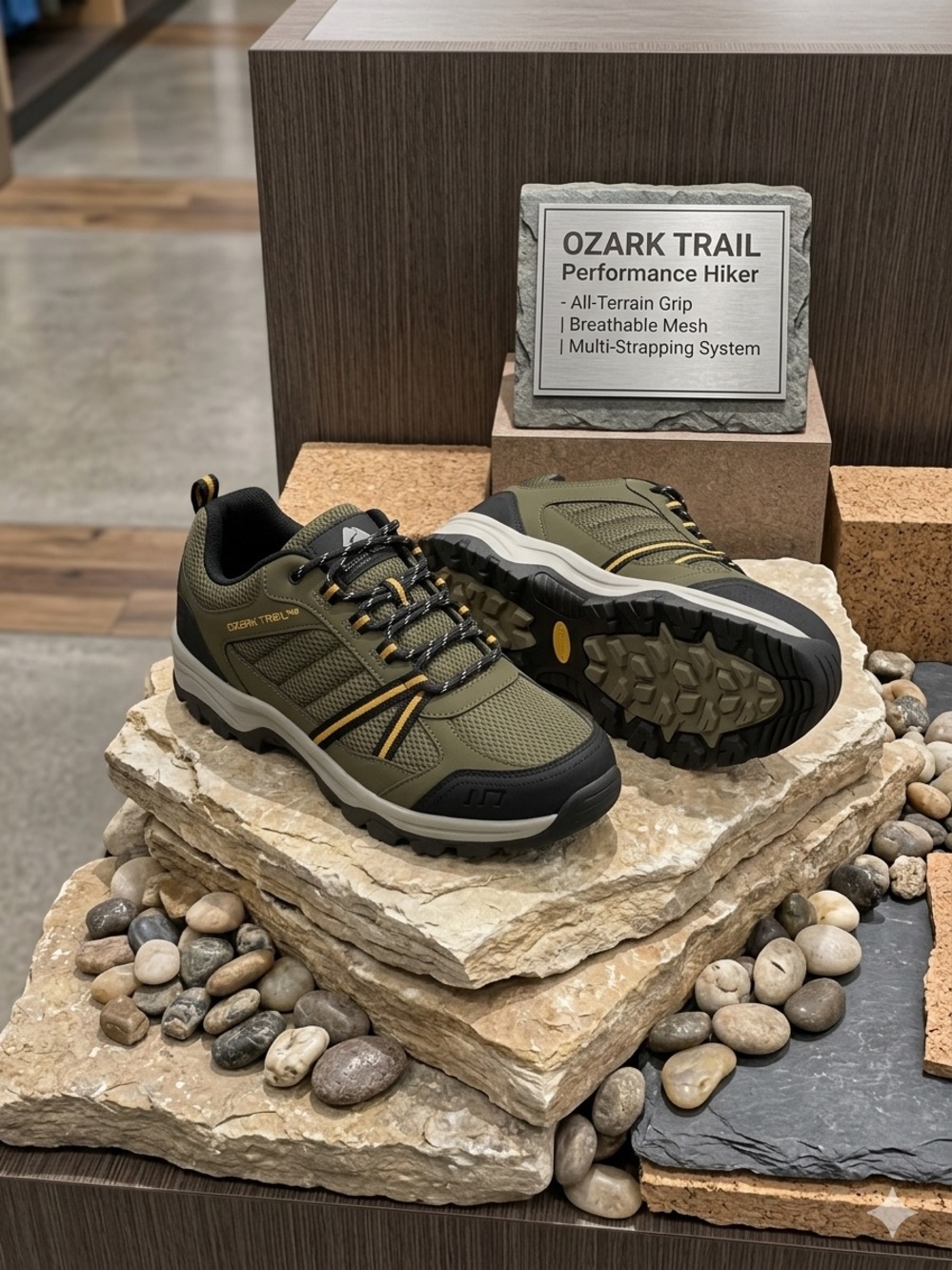Ozark Trail Olive Green and Yellow Men's Trail Shoes WORN ONCE